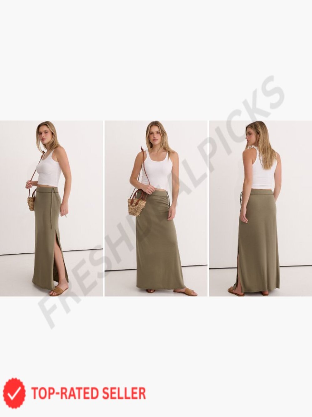 High Waisted Maxi Skirt Flowy Bohemian Side Slit Beach Vacation Summer Floral - Picture 7 of 7